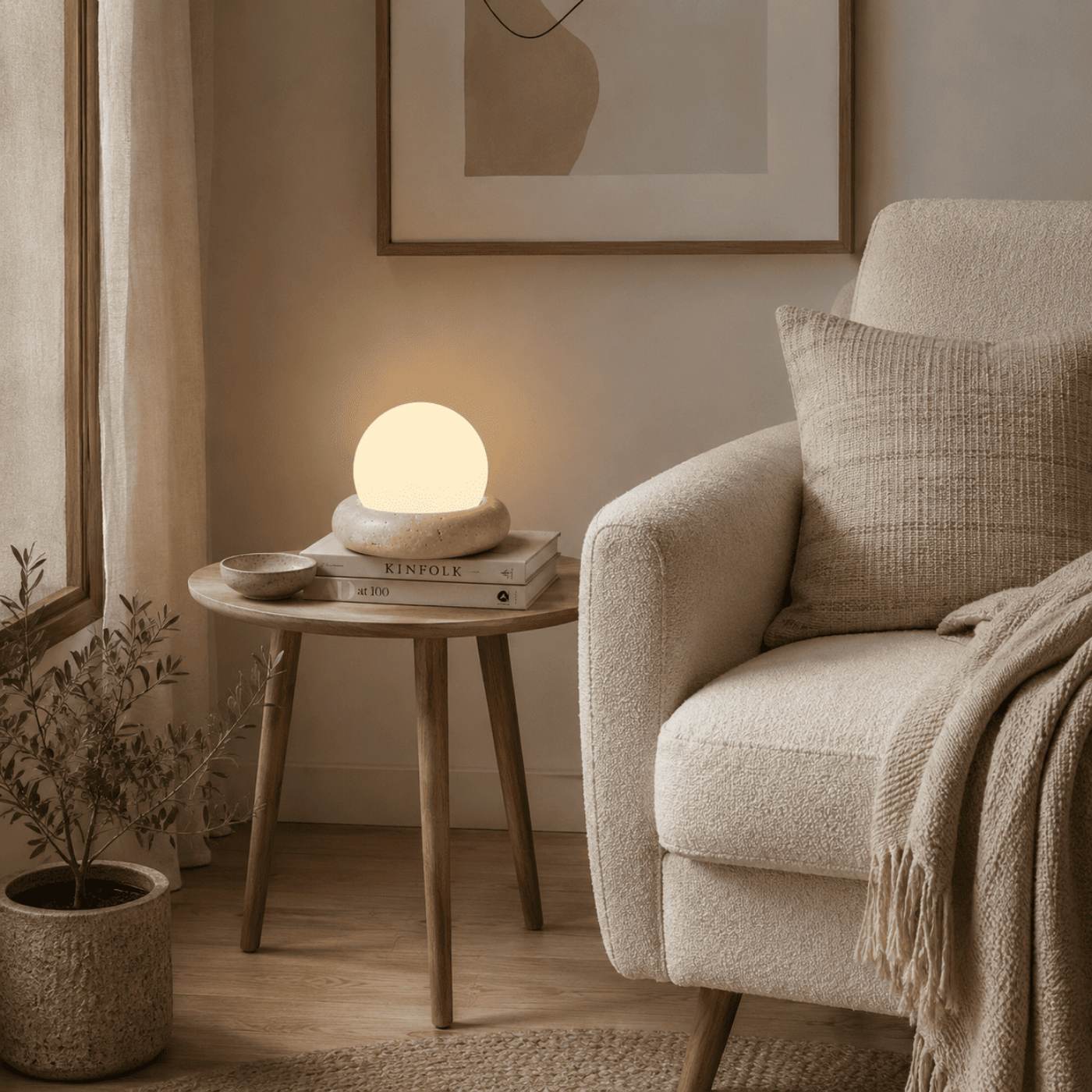 Ren Halo Travertine Table Lamp