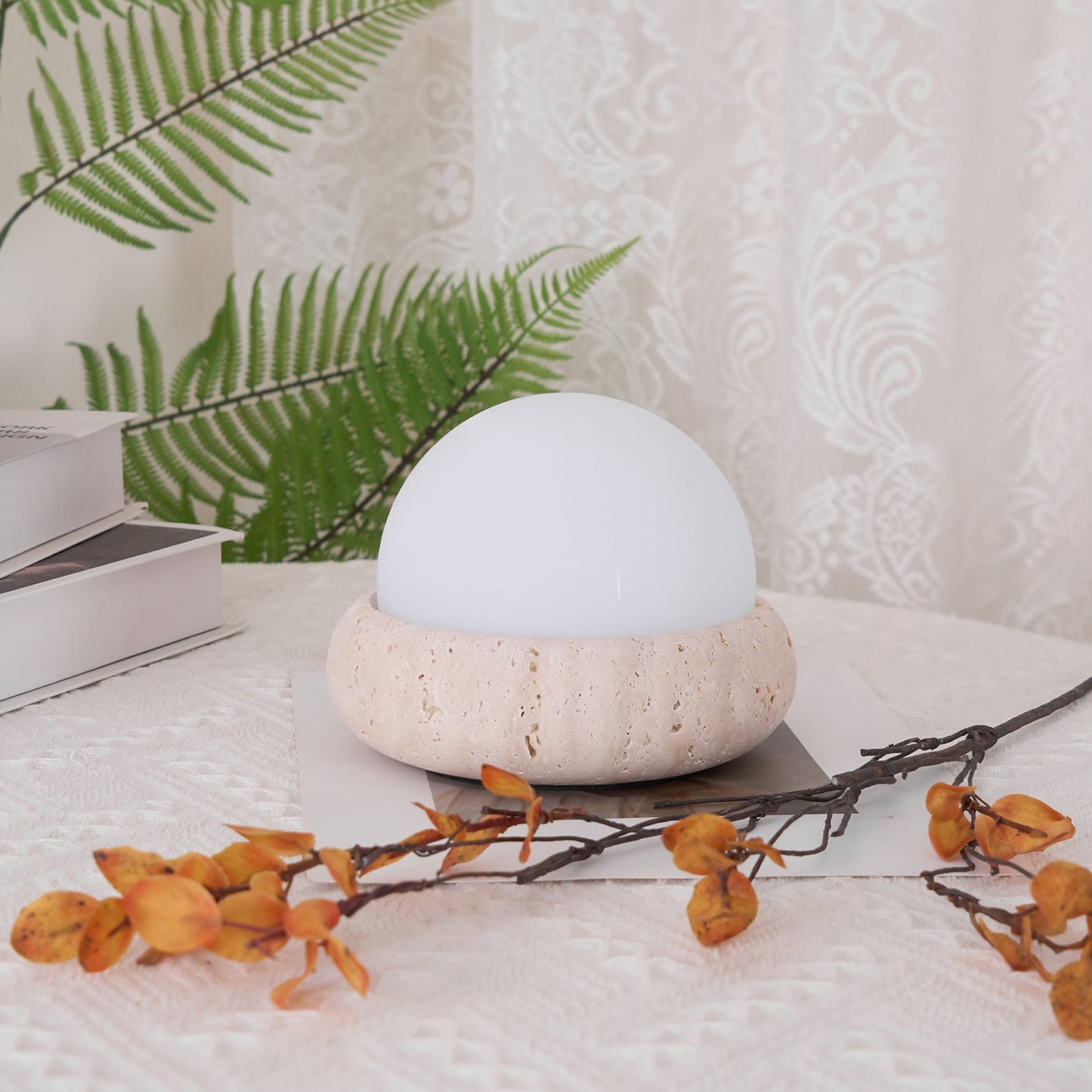 Ren Halo Travertine Table Lamp
