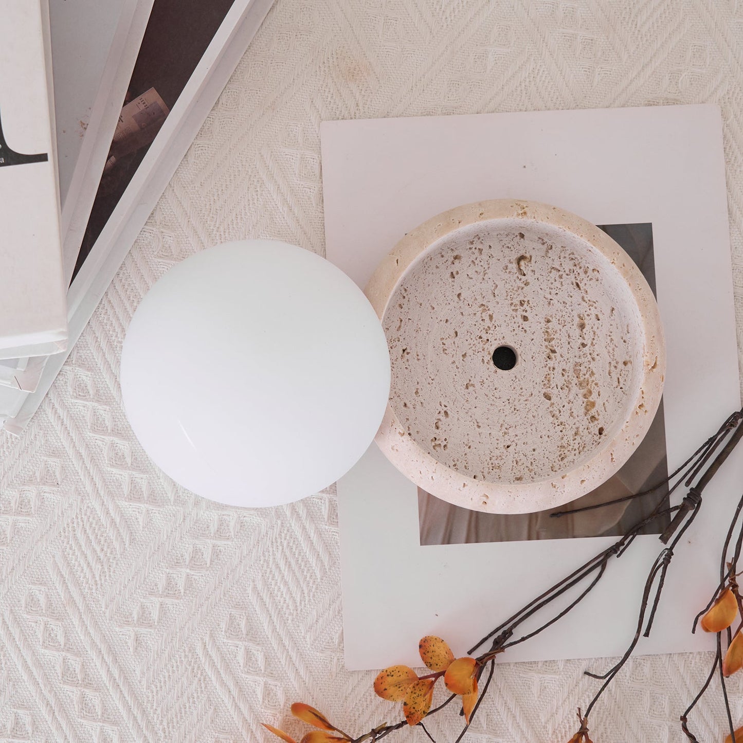 Ren Halo Travertine Table Lamp