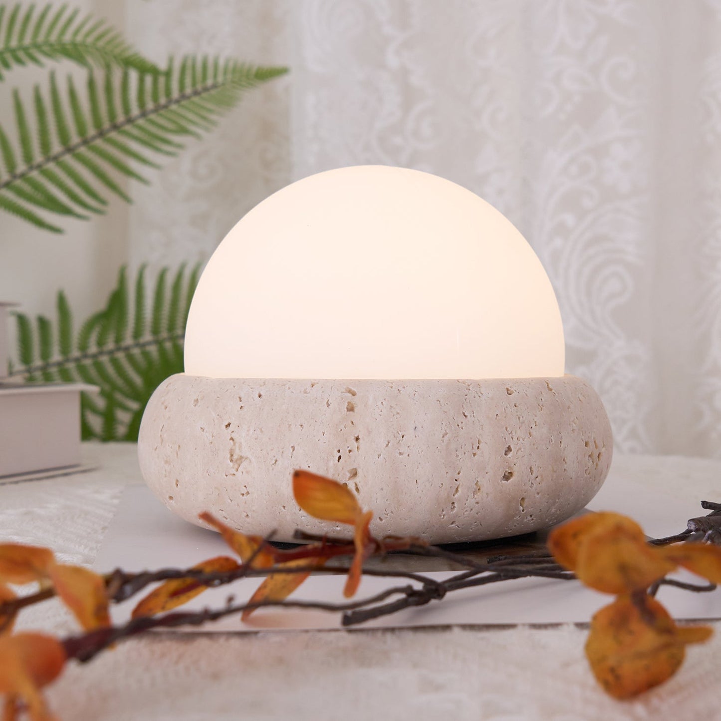 Ren Halo Travertine Table Lamp