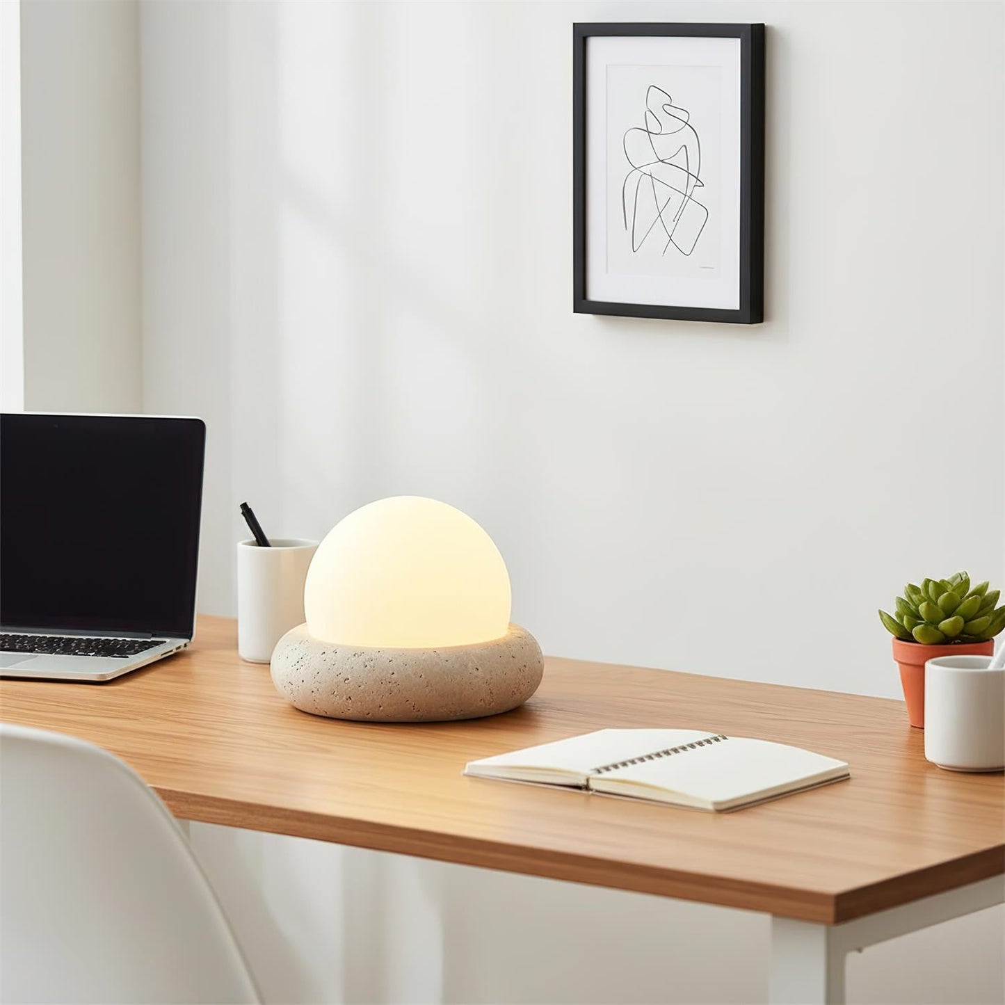 Ren Halo Travertine Table Lamp