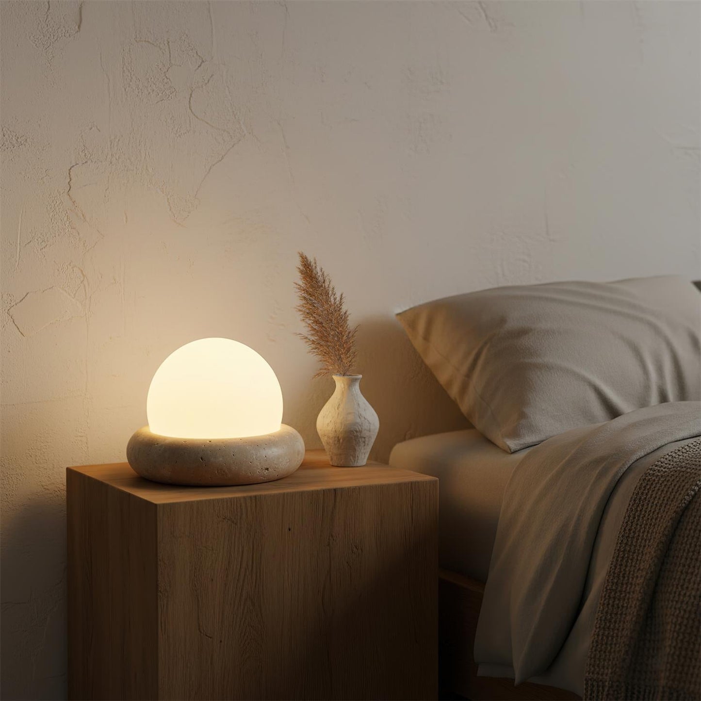 Ren Halo Travertine Table Lamp