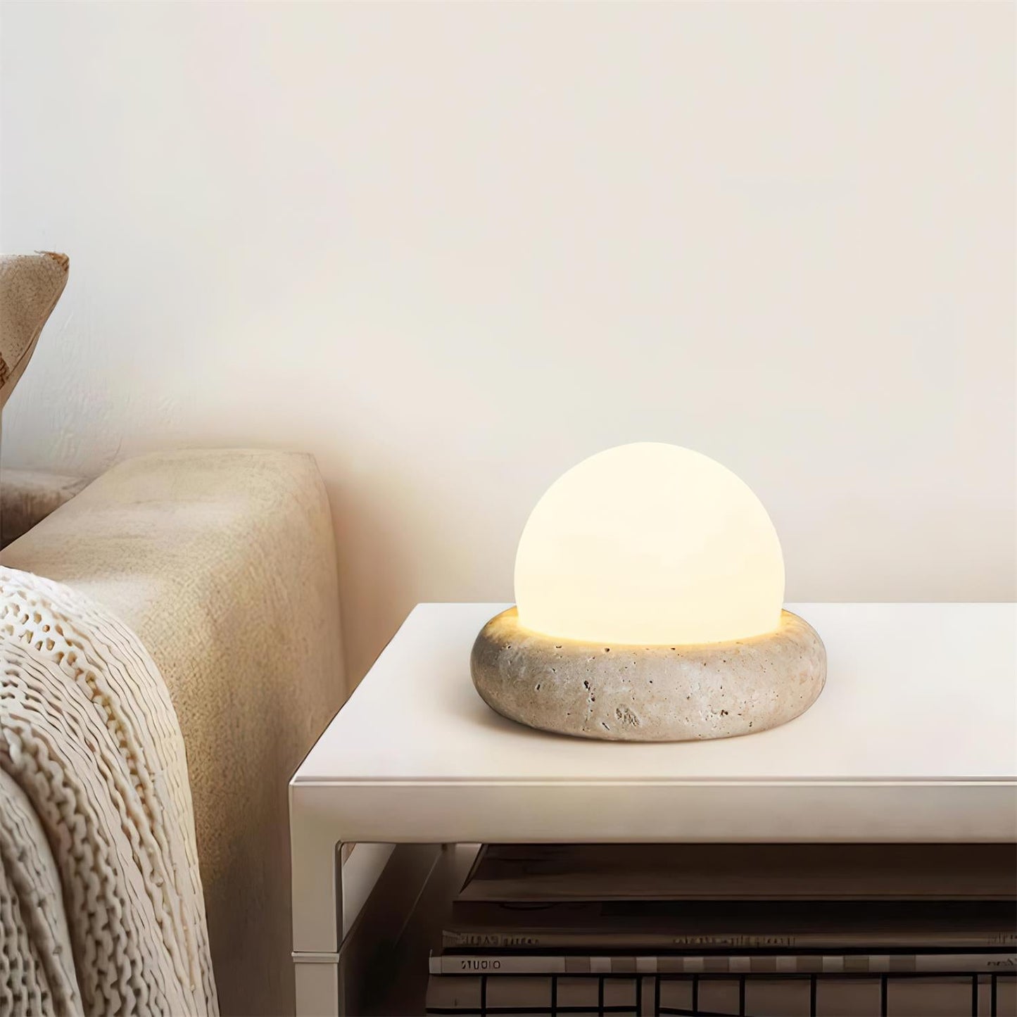 Ren Halo Travertine Table Lamp