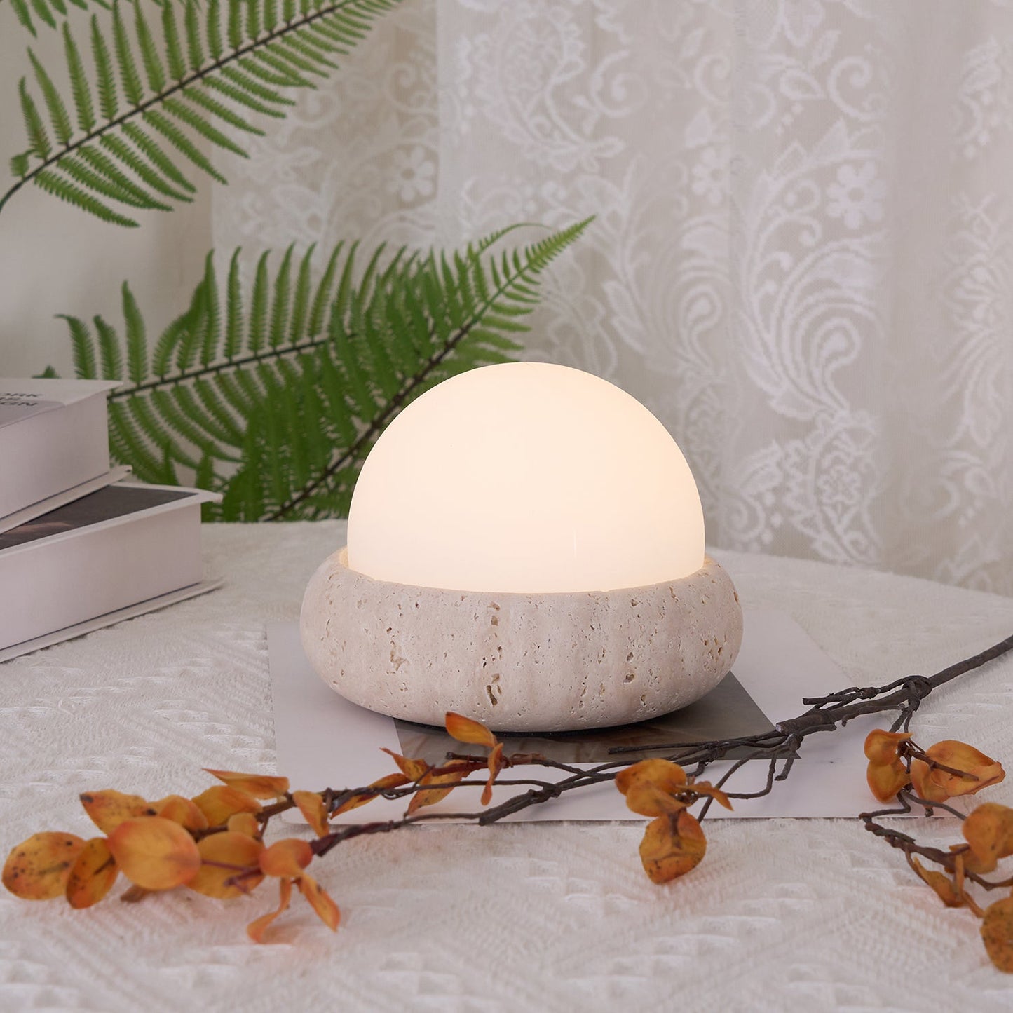 Ren Halo Travertine Table Lamp